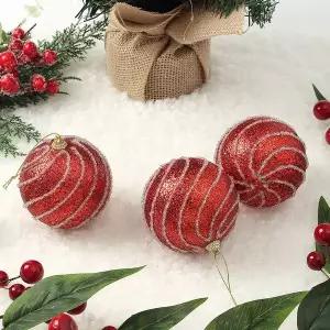 [RIZPICK]루비레드 글리터 장식볼 3p 8cm 반짝회오리 트리볼 트