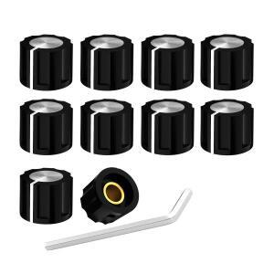 10pcs 실버 탑 볼륨 조절 손잡이세트 스크류 6.35mM 샤프트 전위차계 용 플라스틱 기타 효과 페달