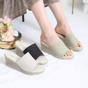 여자 여름 발편한 웨지힐 뮬 슬리퍼