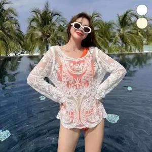[라일리여성의류] Rly 나뭇잎 자수 수영복 커버업 블라우스 EL-100