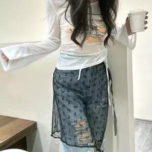 [라일리여성의류] Rly 블랙 데님스커트 화이트 플리츠스커트 레이어드
