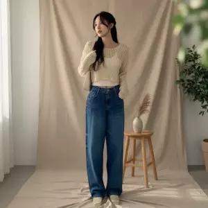 옷자락 여성 기본 와이드 데님 배기팬츠 바지