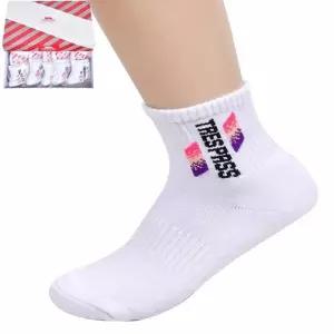 (옵션 24cm 화이트(5켤레))혜명마트 트레스패스 화이트 컬러 포인트 숙녀 쿠션 파일 단목 양말 여성흰양말
