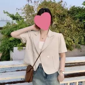 여성 원버튼 세미크롭 반팔 여름 자켓 데일리 재킷 0421