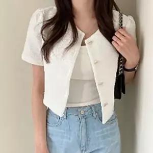 여성 크롭 캐주얼 반팔 아우터 트위드 여자자켓 여성아우터 패션가디건 여름아우터 데일리점퍼