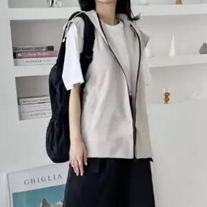 여성 반바지 세트 후드 바람막이 오버핏 고프코어 투웨이 지퍼 카고 조끼 셋업 코디