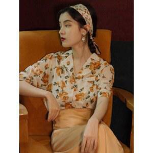 의복 미니 로즈 개화기 레트로 의상 셔츠 경성 복고 시대옷 홍콩 1 롱스커트 S 옐로우 원 하이