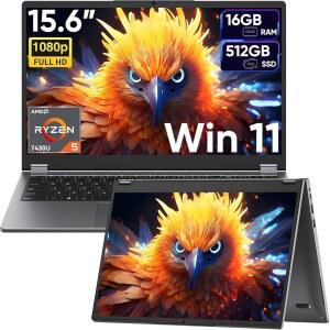120Hz 인셀 터치스크린을 갖춘 Tylvx 15.6인치 2in1 노트북/태블릿 AMD Ryzen 5 7430U6코어 최대 4.0GHz 16GB RAM 512GB SSD 360 플립 FHD Win 11 창의적 업무 비즈니스 및 학생용 백라이트 키보드