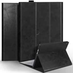 NANRUIL for Microsoft Surface Pro 12 케이스 12인치 1판 2025 출시 정품 가죽 커버 보호 쉘 타입 키보드 및 연필 홀더와 호환.블랙