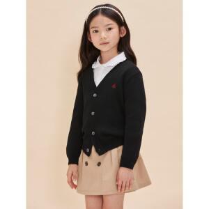 [BEANPOLE KIDS] [Essential] 울 플레인형 자카드 베이직 카디건  블랙 (BI485AUE25)
