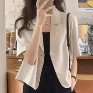 세미크롭자켓 여성 반크롭 투버튼 여름 자켓 1P 데일리 마이 정장 여자반팔자켓