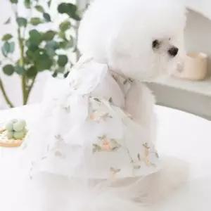 오너클랜 꽃자수 진주 화이트 리본 원피스 강아지 옷 반려견옷 강아지옷 강아지옷올인원 애견옷