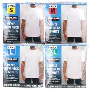 커클랜드 라운드 반팔 티 남성 6매 세트 화이트 (S/M/L/XL)