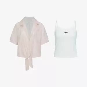 핀스트라이프 매듭 셔츠&리본 나시 SET (TKBAG1479)
