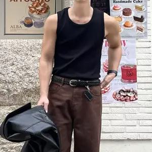 남자골지나시 머슬핏 U넥 헬스나시
