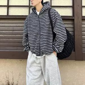 남자 양털 집업 뽀글이 스트라이프 후리스 겨울 점퍼