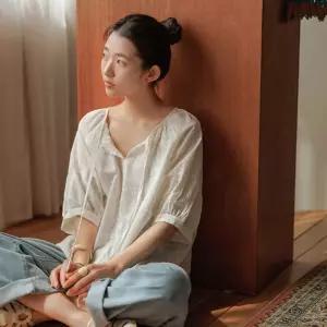 설렘 펀칭자수 코튼블라우스