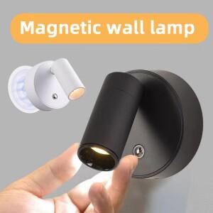 자석 베이스 USB 충전식 LED 무선 벽등 터치 스위치 블랙 화이트 조광 침대 옆 독서등