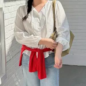 [빅사이즈]이블렛 모페하 나일론 스트랩 퍼프 블라우스 제이스타일