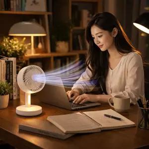 탁상형 작업용 선풍기 미니 선풍기 무선 LED 조명 캠핑용 미니팬 자동회전 상하각도조절 USB-C 충전