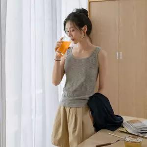 얇은 스트라이프 골지 나시티