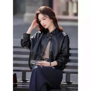 봄 빈티지 여자재킷 가죽 짧은 옷 숏 스탠드 칼라 모터사이클 상의 코트 원템1