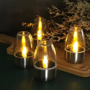 LED 태양 양초 FLAMELESS 충전식 조명 야외 파티 정원 방수 장식 웨딩