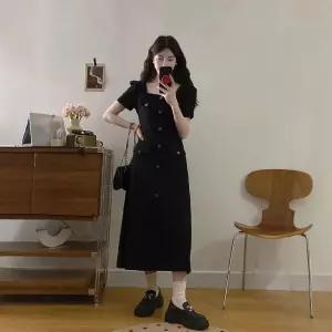 여자 청치마 빅사이즈 칼라 포켓 데님 원피스 통통살 블랙 스커트 원픽1
