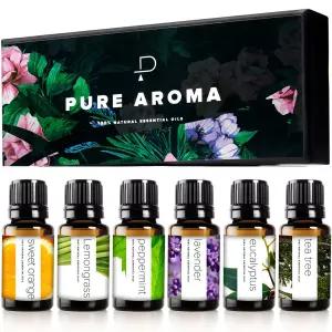 퓨어 아로마 에센셜 오일 세트 - 아로마테라피 선물 세트-6팩 10ml(유칼립투스 라벤더 레몬그라스 스위트