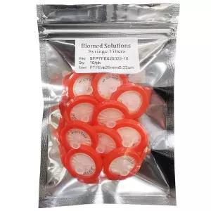 주사기 필터 PTFE 멤브레인 직경 25mm 기공 크기 0.22um 멸균되지 않은 10팩