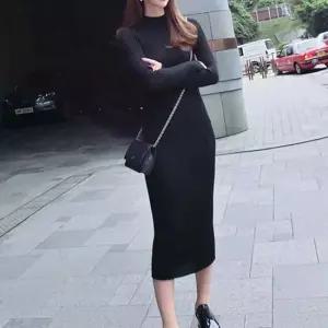 겨울원피스 골지 슬림핏 파티룩 원피스 니트 타이트 롱 강조 라인