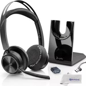 Plantronics Poly Voyager Focus 2 MS 무선 헤드폰 헤드셋 스탠드 팀 전화 통화 줌 노이즈 캔슬링 업무용