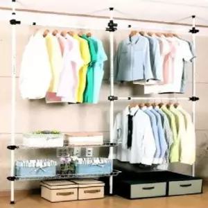 (SM)세로기둥 고정형 수납행거 가로봉3개 바구니선반2 키워드없음