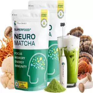알파 GPC 블루 스피룰리나 + 믹서가 포함된 Jrney NeuroMatcha 디카페인 버섯 말차 집중력 기억력 생산성