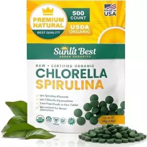 선라이트 베스트 클로렐라 스피룰리나 정제 - USDA 프리미엄 및 캡슐 500알 조류 효소 엽록소 단백질이
