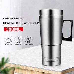 호환 12V 24V 300ML 겨울용 차량용 가열컵 스테인리스 스틸 가열 주전자 실내외용 커피/우유 보온 머그컵