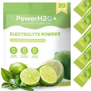 PowerH2O 20 스틱 무설탕 전해질 분말 패킷 - 5가지 맛 레모네이드 수박 오렌지 포도 패션 프루트 리퀴드