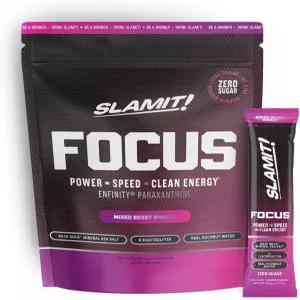 SLAMIT 포커스 에너지 드링크 파우더 파라잔틴 수화 패킷 - 전해질 2278mg 미네랄 바하 골드 바다 소금
