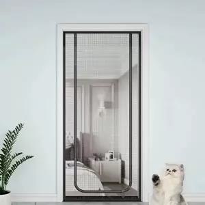 고품질 현관문 방충문 매기방충던 지퍼방충문 90x220cm 블랙 방묘문 롤방충망 현관모기장 방충문 WFLYJC5