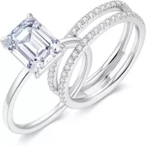 여성용 3.5CT 모이사나이트 브라이덜 링 세트 에메랄드 컷 D 컬러 VVS1 클래리티 웨딩 18K 화이트 골드