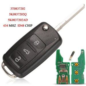 호환 징유친 3T 0837202 5K 0837202 AD / 202Q VW 비틀 Eos 골프 6 Jetta Tiguan 좌석 Skoda Fabia 434Mhz ID48 칩용 원격 자동차