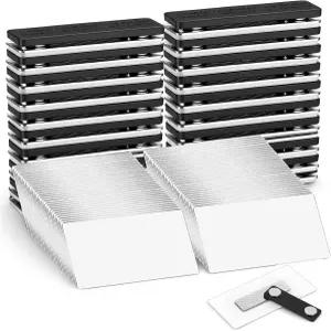 AOZUO 50 팩 빈 이름표 마그네틱 백킹 화이트 원형 모서리가 있는 1.5 x 3 인치 이름 배지 개인 맞춤 셔츠