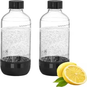 핀퓨어 소다 메이커 병 BPA 프리 재사용 가능한 2팩 안전한 밀봉이 누수 방지 탄산수 1L 대부분의 블랙과