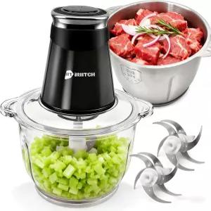 리치 푸드 프로세서 고기 그라인더 및 야채 초퍼가 장착된 전기 - 강력한 500W 구리 모터가 그릇 2개