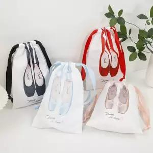1개 18x28cm 4색 댄스 슈즈 보관 가방 새틴 드로스트링 파우치 발레 포인트 방진 정리