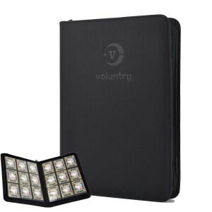 볼런트리 9 포켓 지퍼 카드 바인더 - 포켓몬 / TCG 스포츠 카드용 링리스, 9-슬롯 20페이지 트레이딩 홀더, 다이아몬드 텍스처 표면이 있는 PU 가죽 방수 포트폴리오(35x26x4.2cm) (블랙)