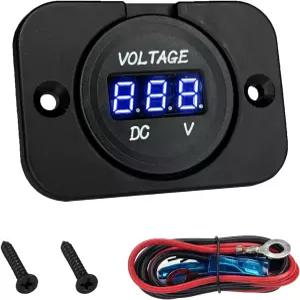 12V 배터리 전압계 방수 LED 디지털 DC 장착 플레이트 및 케이블이 있는 원형 패널 모니터 게이지 ATV 해상