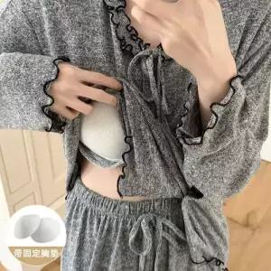 여자 봄 카디건 서류전형 패드 파자마 훙성 철군 세트 슬러브 DUCHI1