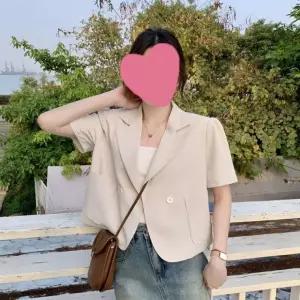 여성 원버튼 세미크롭 반팔 여름 자켓 데일리 재킷 0402