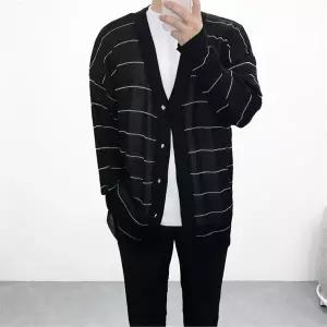 [하프클럽/] 오버핏 여름 스트라이프 배색 니트가디건 남여공용 4컬러
